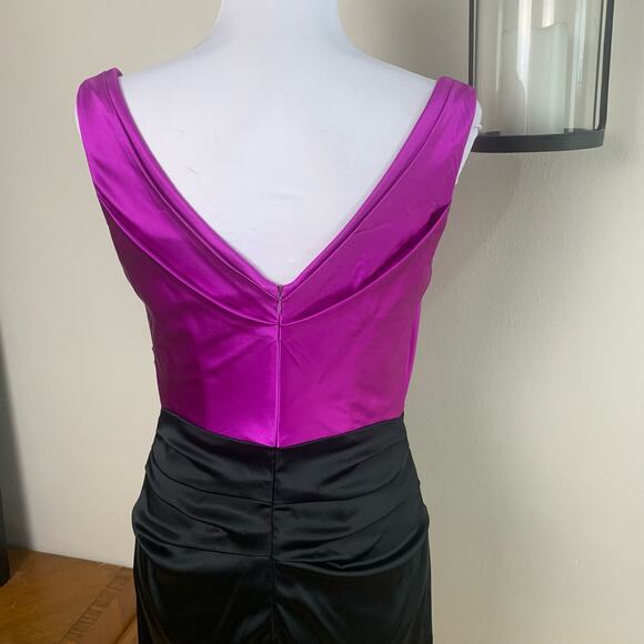 Suzi Chin Maggy Boutique Sz 6 Combo Sheath Dress Fuschia Black Silk Cocktail - Picture 9 of 11